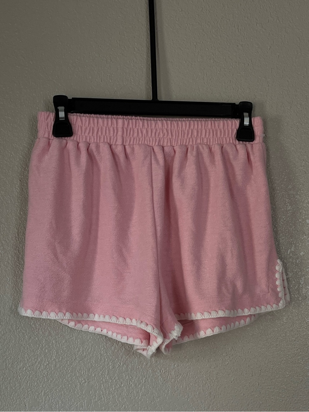 Lena Pink Terrycloth Lounge Shorts with White Scallop Trim